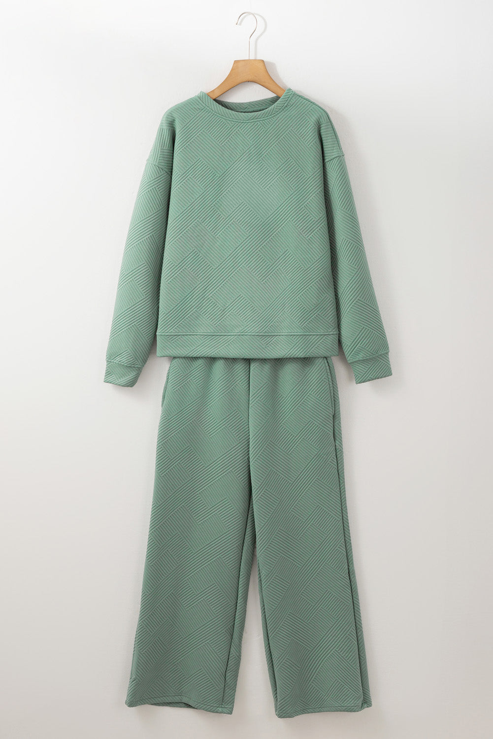 Dark Brown Textured Loose Slouchy Long Sleeve Top and Pants Set