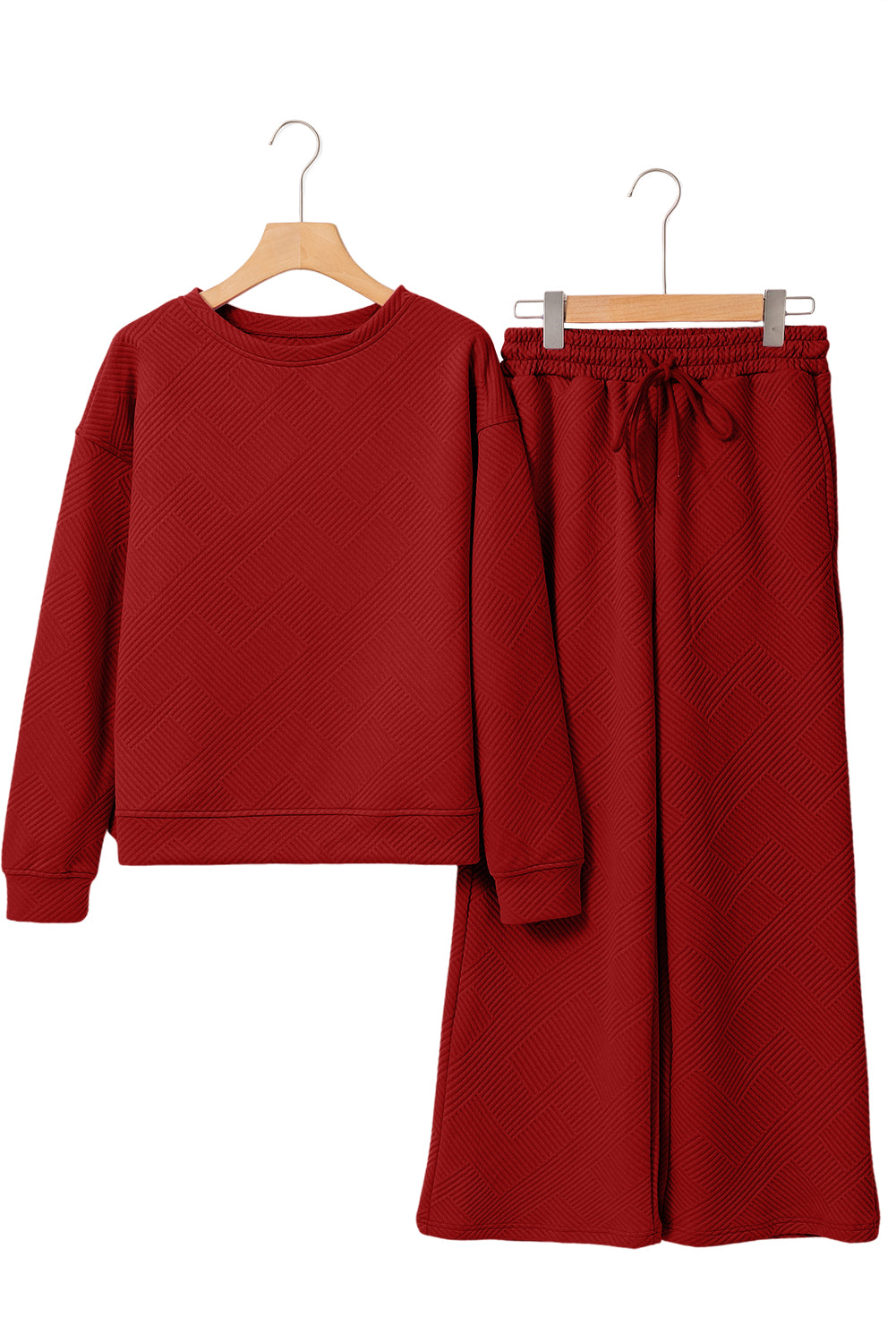 Dark Brown Textured Loose Slouchy Long Sleeve Top and Pants Set