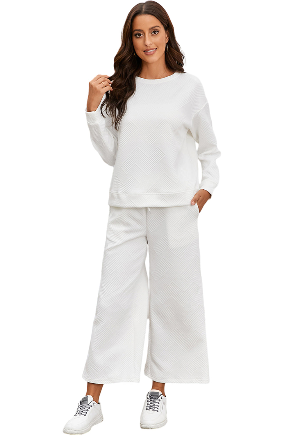 Dark Brown Textured Loose Slouchy Long Sleeve Top and Pants Set