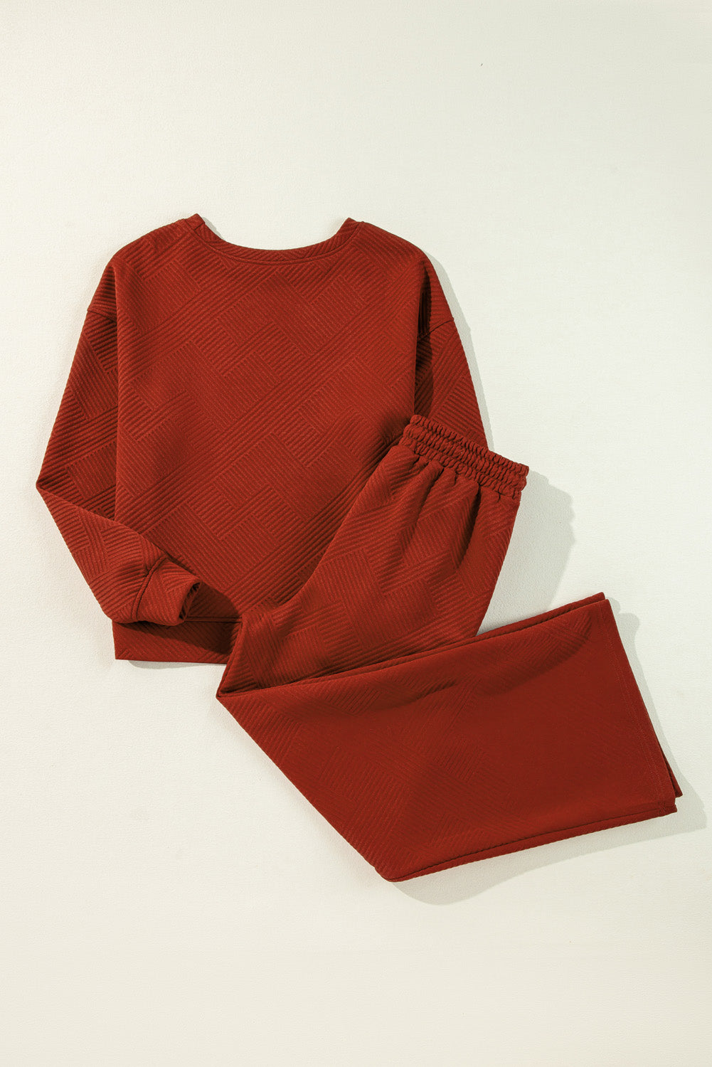 Dark Brown Textured Loose Slouchy Long Sleeve Top and Pants Set
