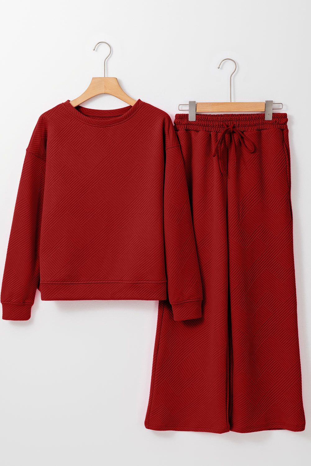 Dark Brown Textured Loose Slouchy Long Sleeve Top and Pants Set