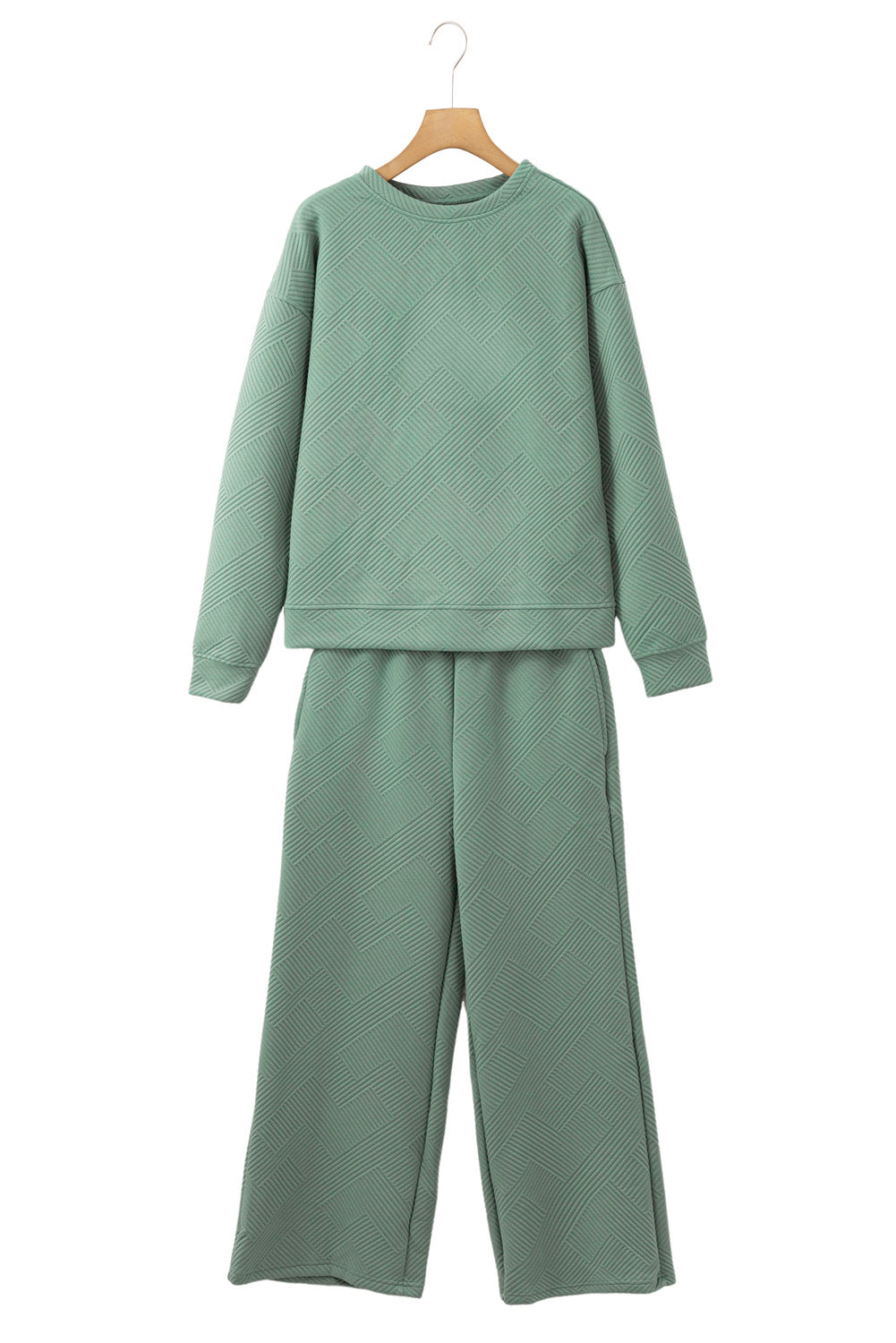 Dark Brown Textured Loose Slouchy Long Sleeve Top and Pants Set