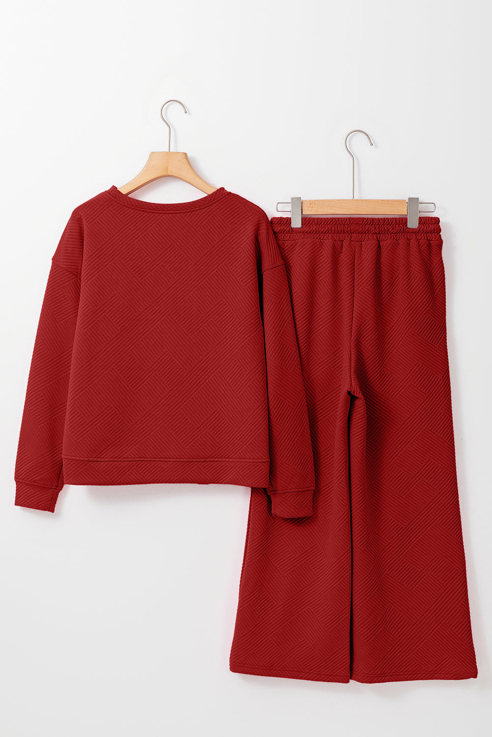 Dark Brown Textured Loose Slouchy Long Sleeve Top and Pants Set