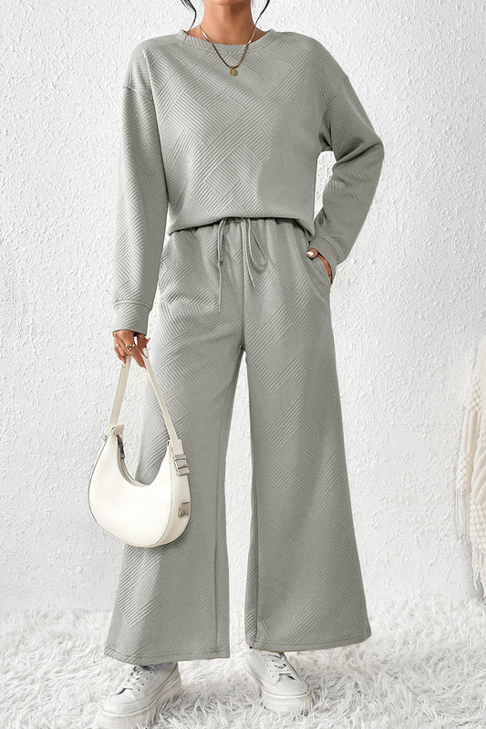 Dark Brown Textured Loose Slouchy Long Sleeve Top and Pants Set